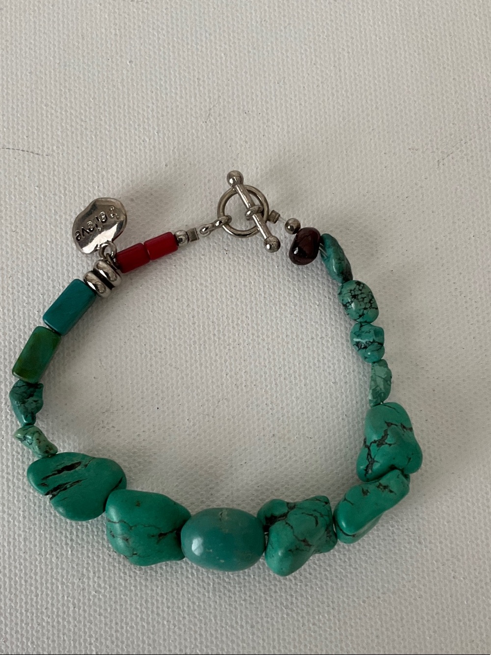 Lokai Turquoise Chip Bracelet with Red Accent Bead